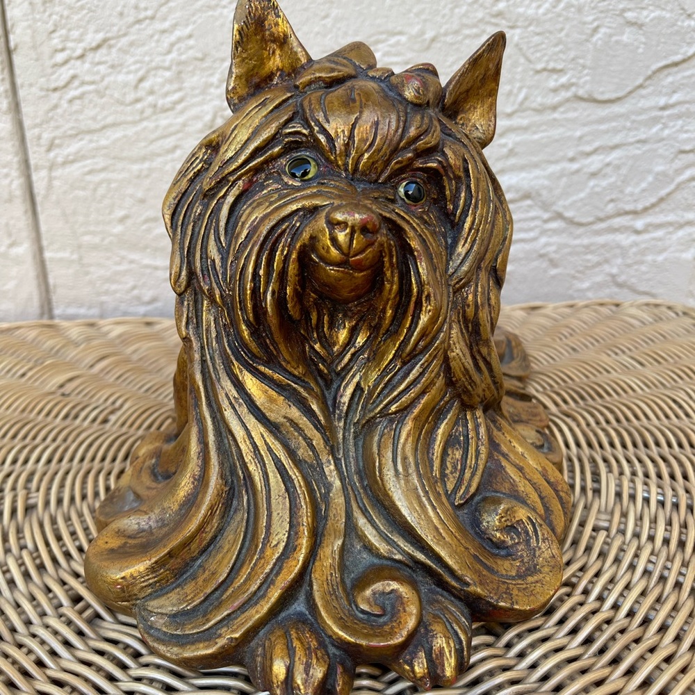 Vintage Gold Leaf Yorkie Sculpture by Kay Finch.